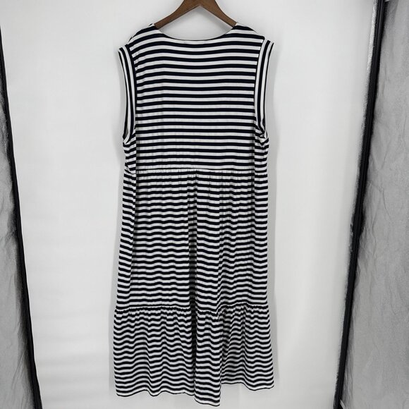 Tommy Hilfiger Womens Plus 2X Navy White Striped Tiered Sleeveless Midi Dress - Picture 7 of 10